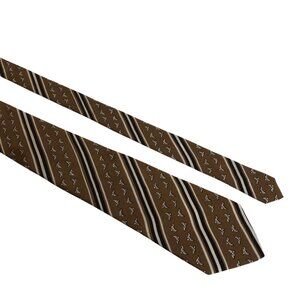 Asian Inspired Silk Tie Brown Black White Striped Mens Necktie Office Work Gift